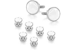 wynameleri Mens Classic Shirts Cufflink Studs, Mother-of-Pearl Tuxedo Shirt Button and Cuff Links Set, Formal Business Wedding Jewelry
