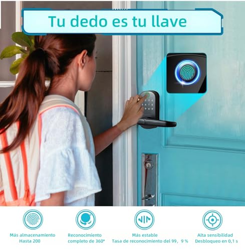 TEKXDD Cerradura Inteligente 6 en 1 -【0,5S Reconocimiento Desbloqueo】con Huella Dactilar, APP, Contraseña, Tarjeta IC, Llave, Desbloqueo remoto, Recordatorio de Batería Baja, Contraseña Anti-Espionaje