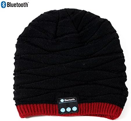 Make Your Life Bluetooth Beanie Music Gift Hat Cap with Removable Wireless Headset Headphone Earphone Speaker Mic for Outdoor Skiing Snowboard Running Music Tech Birthday Valentine's Gift (Black&red)