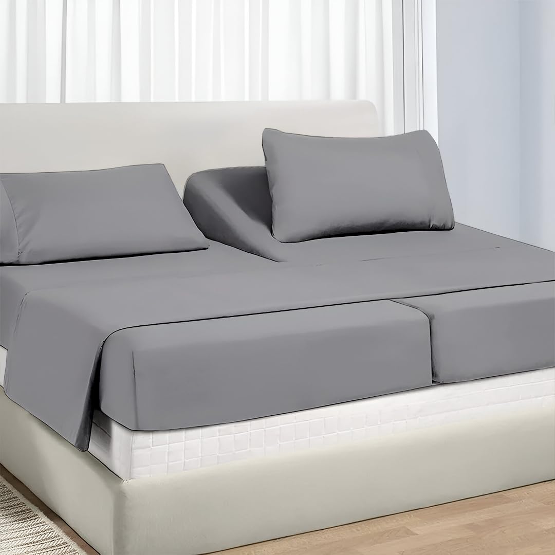 Photo 1 of NON Sticky cotton Adjustable Split King Sheet Set for Sleep Number Beds, Premium 100% Long Staple Cotton Bedding, Two Twin XL 39" X 80" Fitted Sheets Fits Up to 18" Deep Mattress, Light Grey Solid