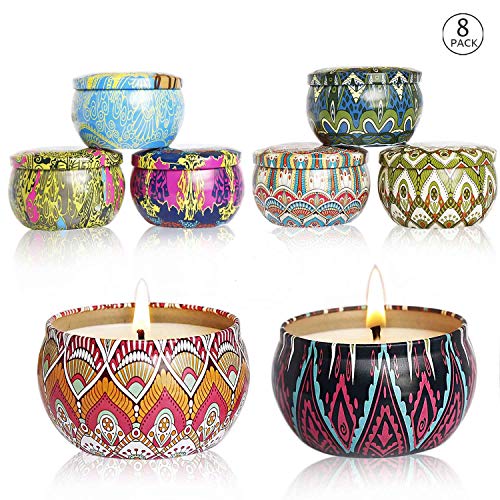 YYHC Aromatherapy Scented Candles Essential Oils Natural Soy Wax Portable Travel Tin Candle Set of 8 Gift 2.5 Ounce tins 160 Hour Burn Long Lasting