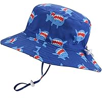 Kirmoo Kids UPF50+ Safari Sun Hat Breathable Bucket Hat Baby Boy Girl Summer Play Hat (#48: 18.9" Head Girth, Suggested to Ages 6M-12M, Baby Shark)