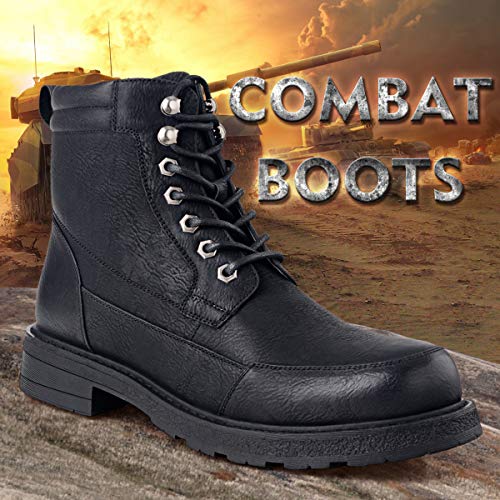 GM GOLAIMAN Men's Combat Boots Winter Work-Lace Up Zip Apron Toe Ankle High Boot for Hiking Motorcycle Riding Military Tactical Black 12 - Thumbnail 7