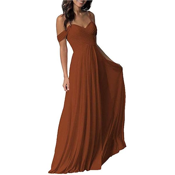 Amazon.com: Sunfay Women's A-Line Pleated Cold-Shoulder Chiffon Long Bridesmaid  Dress Dark Burgundy 8 : Everything Else