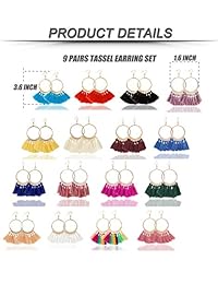 YOVORO 9   16 pares de pendientes de aro con borla para mujeres y niñas, pendientes colgantes con forma de abanico bohemio