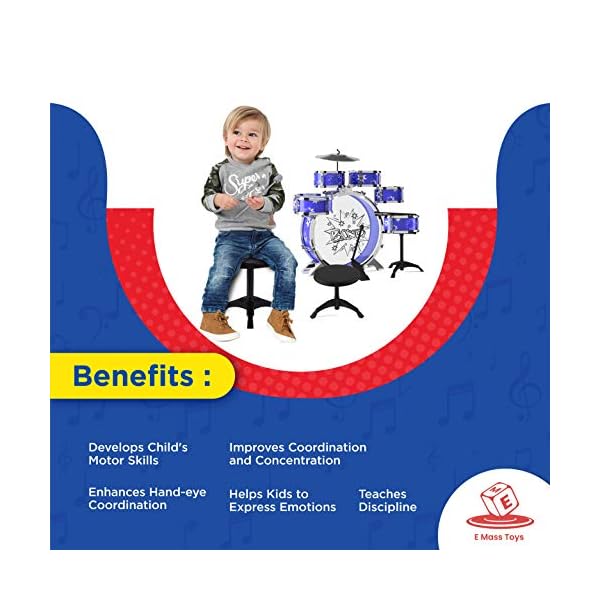 EMAAS-Kids-Jazz-Drum-Set-for-Kids--5-Drums-2-Drumsticks-Kick-Pedal-Cymbal-Chair-Stool--Ideal-Gift-Toy-for-Kids-Teens-Boys-Girls-Stimulates-Musical-Talent-Imagination-and-Creativity EMAAS Kids Jazz Drum Set for Kids – 5 Drums, 2 Drumsticks, Kick Pedal, Cymbal Chair, Stool – Ideal Gift Toy for Kids, Teens, Boys & Girls - Stimulates Musical Talent Imagination and Creativity