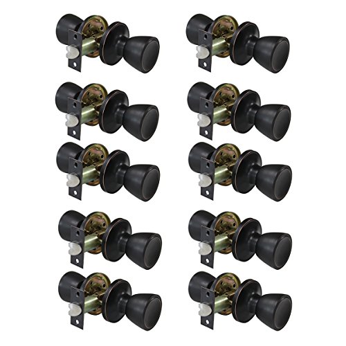 Probrico 10 Pack Tulip Passage Door Knob,Oil Rubbed Bronze Finish, Fit for Hallway & Closet Doors,Keyless Interior Door Handles No Locking, Tulip Style Knob for Right or Left Handed Doors