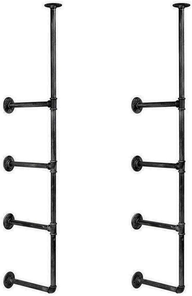 CLL Rustikales Schweberegal – Industrielles Rohrregal mit Holz 4 Ebenen