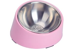 Super Design Mess Free 15° Slanted Bowl for Dogs and Cats, Tilted Angle Bulldog Bowl Pet Feeder, Non-skid & Non-spill, Easier to Reach Food M/1.5 Cup Light Pink