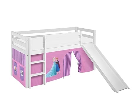 Lilokids Spielbett Jelle Eiskönigin, Hochbett mit Rutsche und Vorhang Kinderbett Holz lila 208 x 98 x 113 cm