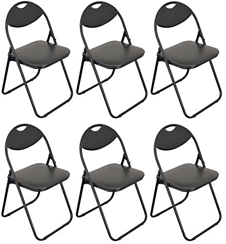 Harbour Housewares Black Padded, Folding, Desk Chair/Black Frame - Pack of 6