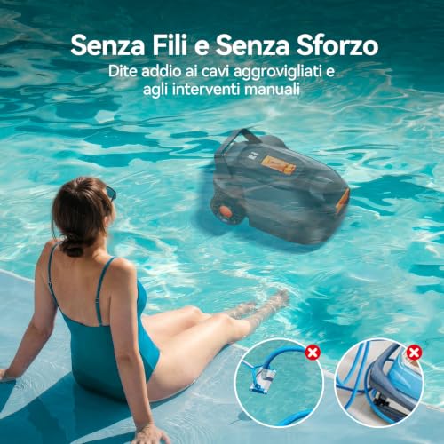 Redkey S200 Wireless Swimming Pool Robots, 180 Min Autonomy, Double Motors, Double Suction, Automatic Parking, Robot Pools Above Ground Flat Bottom Up to 100 m²
