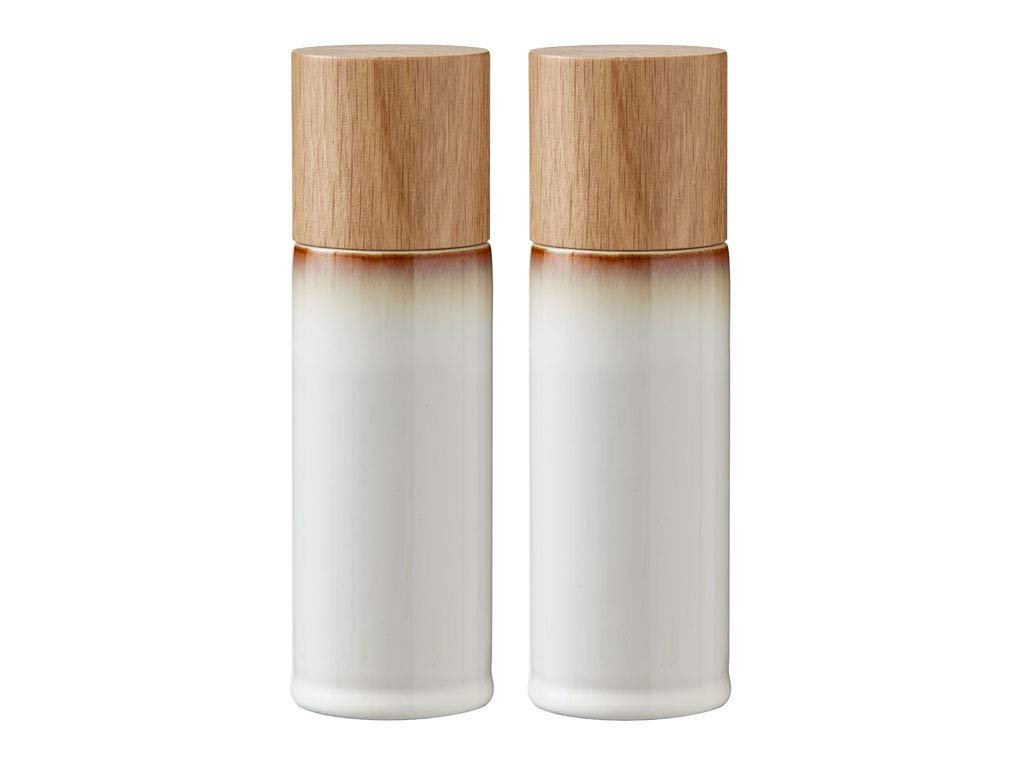 BITZ Salt and Pepper Mill Set of 2 6.5" Tall Stoneware Spice Mills (Salt Mill + Pepper Mill) - Cream
