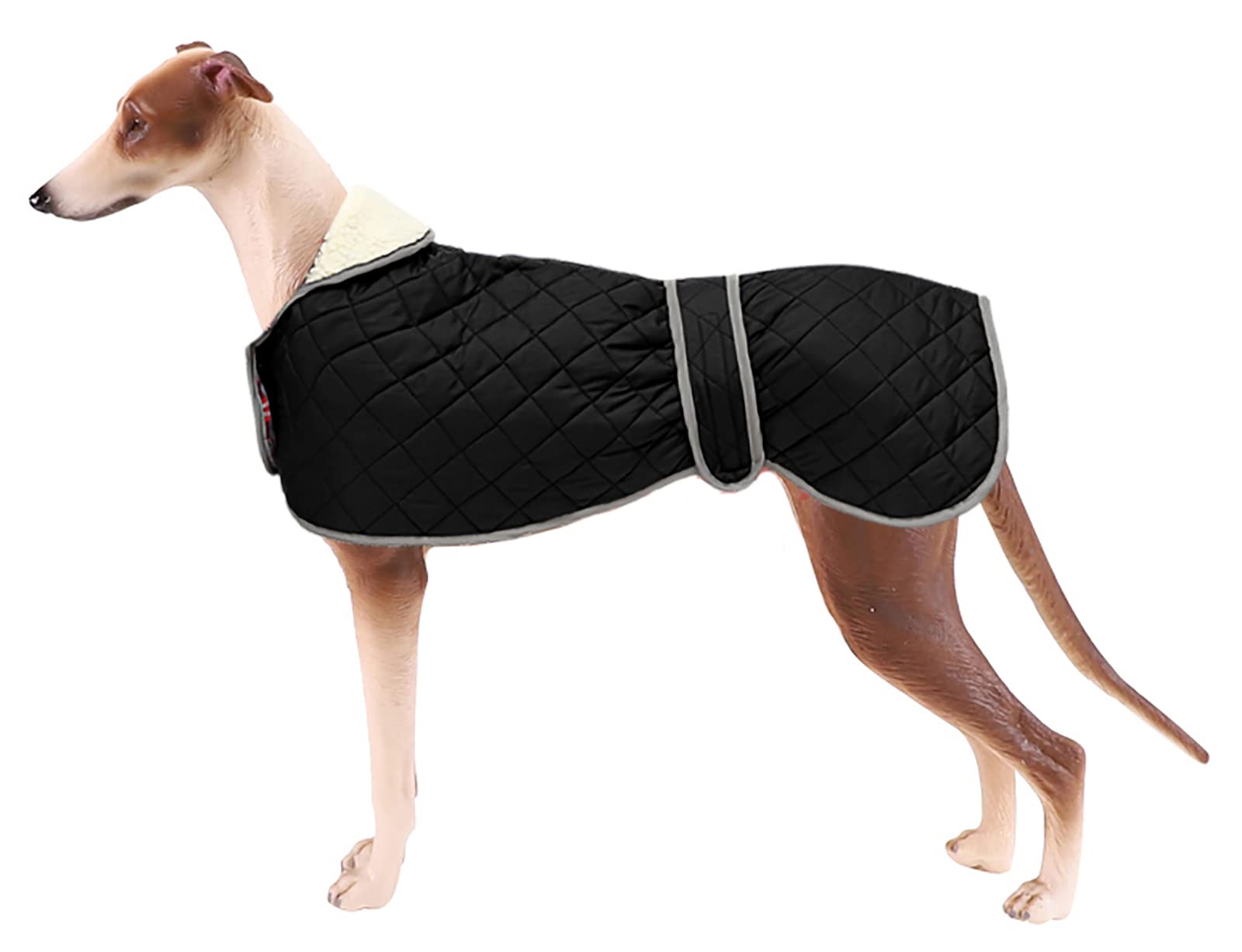 Geyecete Warm Thermal Quilted Greyhound Coat with harness hole, Dog Winter Coat with Warm Fleece Lining, Outdoor Dog Appare -Black-L