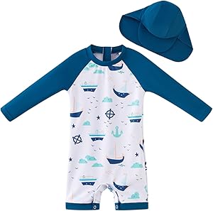 UMELOK Baby Badeanzug mit Sonnenhut UV Schutz Schwimmanzug für Baby Junge