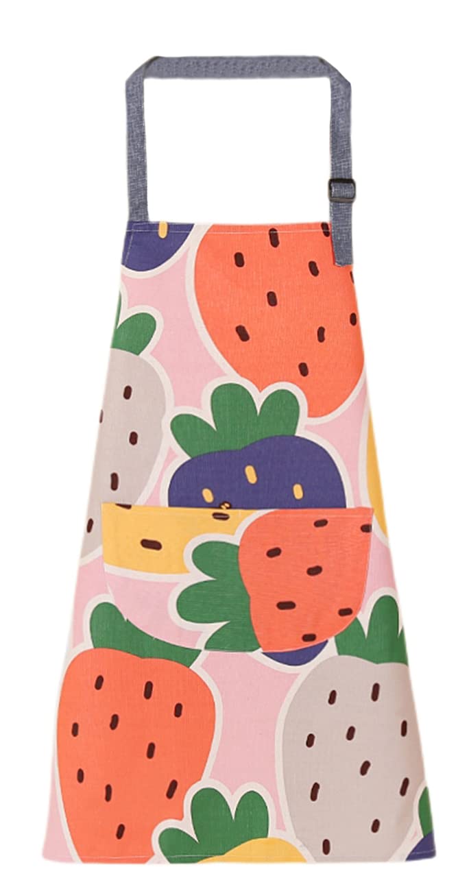 FAIRYGATE Waitress Apron with Pockets Unisex Adults Cooking Baking Kitchen Chef Canvas Adjustable Pink Aprons for Women Strawberry A3909