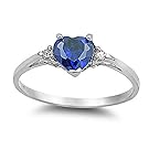 Sterling Silver Blue Simulated Sapphire Heart Ring Love Band Solid 925 Sizes 3-12