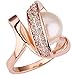 BOHG Jewelry Womens 18K Rose Gold Plated Fashion Cubic Zirconia Pearl Bead Love Promise Ring Wedding Band Size 7