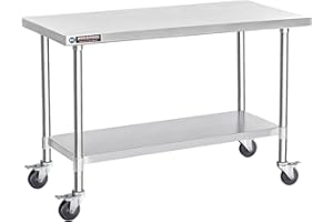 DuraSteel 30x60 NSF Stainless Steel Cart Work Table - Heavy Duty Rolling Food Prep Table Countertop Island - Metal Utility Cart on Wheels Caster, Grill Stand Storage Outdoor Kitchen Tables Bar Top