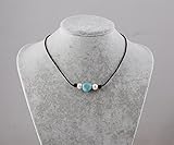 MAIMANI Handmade 9-10mm Freshwater Cultured Pearl Turquoise Choker Necklace on Genuine Leather Cord 16
