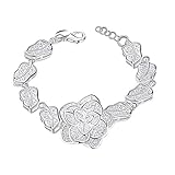Diamondo Elegant Flower Leaf Design Sterling Silver Dangle Bracelet with Charms Women