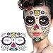 COKOHAPPY Day of the Dead, Skeleton Face Tattoo Sticker, 8 Sheets Sugar Skull, Red Roses Temporary Face Tattoo Halloween Makeup Kit for Women