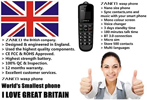 NEW 2017 ZANCO WASP PHONE WORLDS SMALLEST THINNEST MOBILE BLACK SMS BT MUSIC BT DIALER MP3 UNLOCKED CE ROHS WCDMA & GSM sold by phones 4u ltd - Image 4