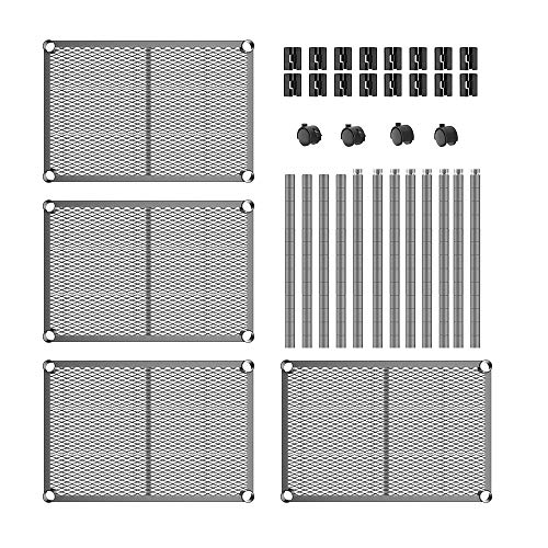 Cozzine 4-Tier Storage Shelves, Adjustable Storage Unit Heavy Duty Steel Tube Wire Mesh Shelving Unit with Wheels for Home/Office/Garage/Pantry Organizer (17.3''x11.8''x47.24'')