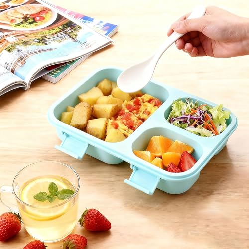 Doafoce 2 Pieces Lunch Box with 3 Compartments and Cutlery Bento Box 850 ml Lunch Box Children and Adults Leakproof Lunch Box for School Work Picnic, BPA Free, Microwave Safe