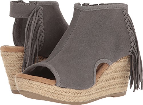 Minnetonka Womens Blaire Wedge Sandal, Grey Suede, Size 11