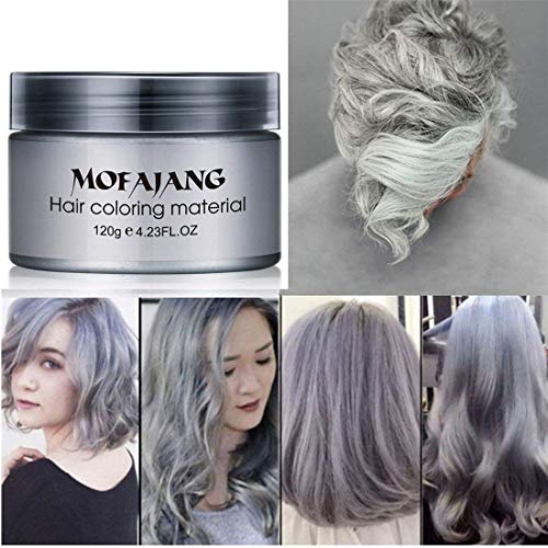 MOFAJANG Unisex Hair Color Dye Wax Styling Cream Mud, Natural Hairstyle Pomade, Temporary Hair Dye Wax for Party, Cosplay & Halloween, 4.23 oz (Silver Gray)