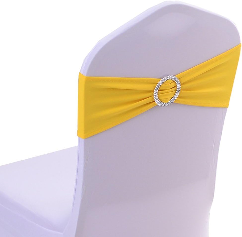 Spandex Chair Cover Stretch Band with Buckle Slider Sashes Bow Wedding Banquet Decoration 10PCS (Yellow)