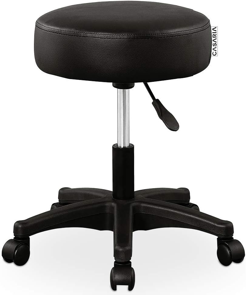 Deuba Taburete Giratorio Negro Asiento con Ruedas 56 x 56 cm Altura Regulable 46-61cm Silla de Cuero Sintetico Interior