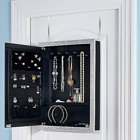 Jewelry Organizer Outside Mirror With Elegant Tiled Frame