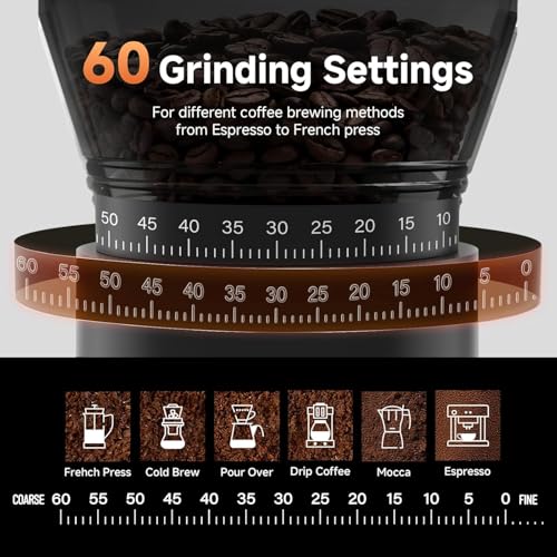 AAOBOSI Cordless Coffee Grinder Electric,Burr Coffee Grinder with Precise 60 Grind Settings,Anti-Static,5-98s Timer, Coffee Grinder Suitable for Indoor Home,Office & Outdoor Camping,Travel Use,Black.