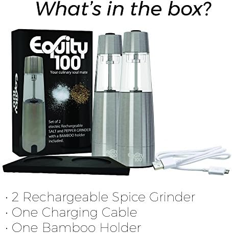 Rechargeable Electric Salt&amp;Pepper Grinder Mill Set - Includes: Bamboo Holder, 1 USB Cable without wall dock.