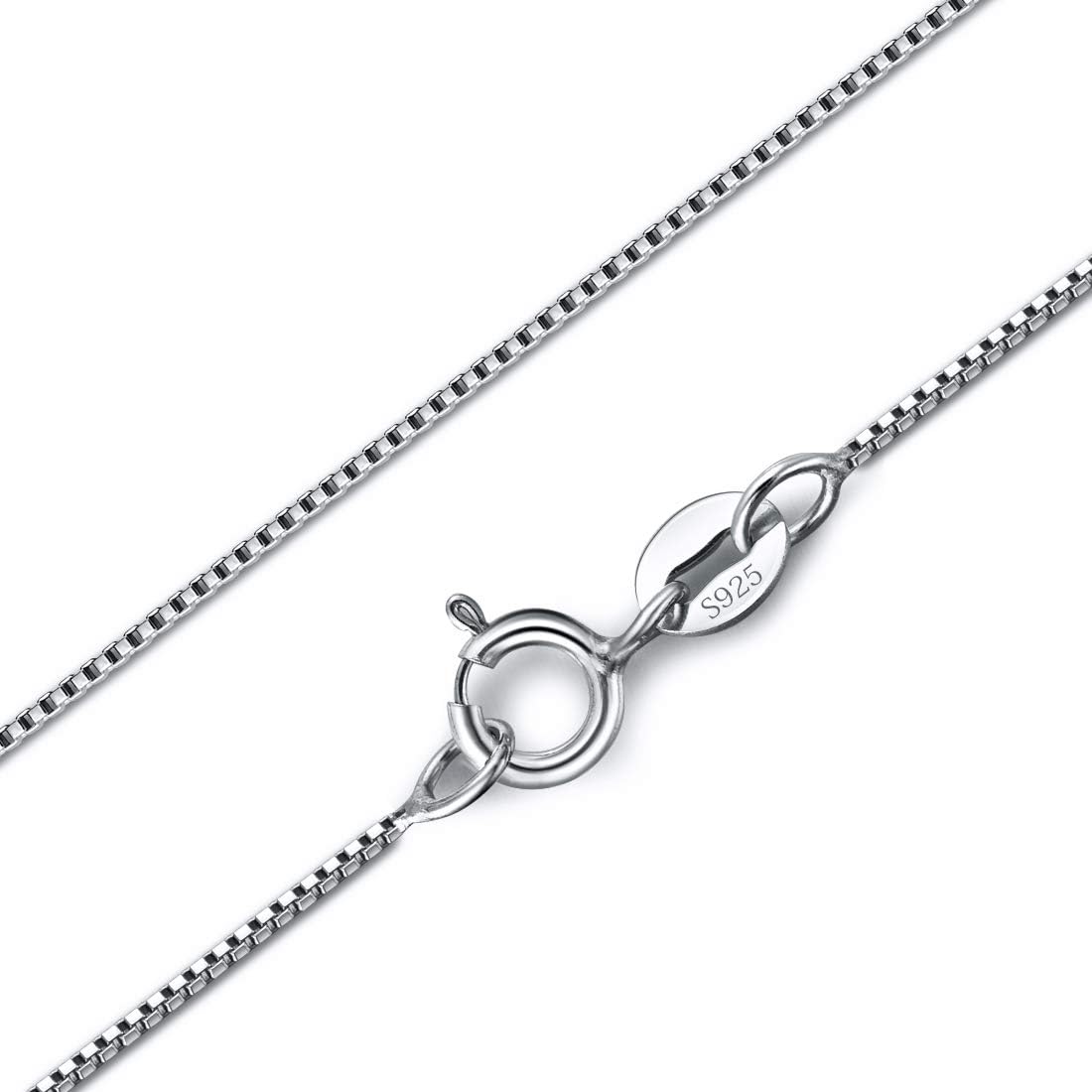 JIAYIQI S925 Box Chain Necklaces 0.7MM, Sterling Silver Rope Italy Necklaces for Women 40cm