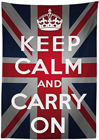 Yeuss Union Jack Tablecloth by, Keep Calm and Cary On Quote Crown Figure United Kingdom Britain Flag,Dining Room Kitchen Rectangular Table Cover,Navy Blue Red White,52x70inch