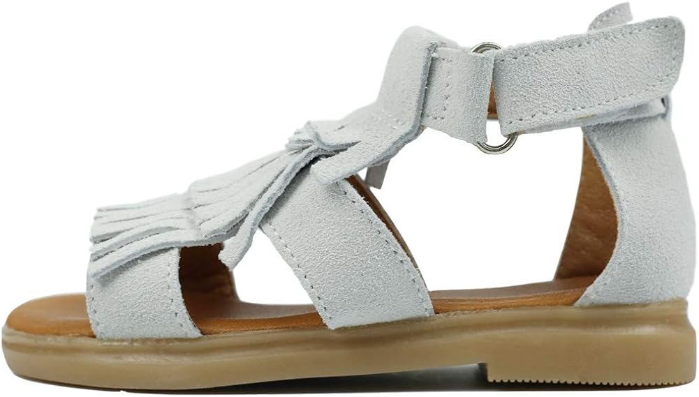  | Muy Guay Girls Sandals Genuine Leather Toddler Girls Sandals Tassels Summer Flats Walking Shoes with Non Slip Rubber Sole | Sandals