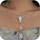LKingel Layered Western Necklaces for Women Turquoise Layered Necklace Boho Cowboy Hat Cowhead Boots Pendant Necklace Western Jewelry Country Concert Accessories Outfits