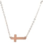Designed By Stacey Handmade 14k Rose Gold Filled Necklace, Dainty Sideways Cross Pendant Jewelry, Gifts for Women, Birthday, Anniversary, Wedding, Prom, Godmother Proposal, 14 to 16" Adjustable Chain