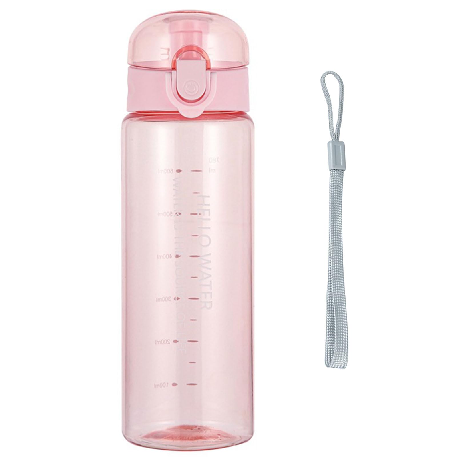 Lizbin Water Bottle Sports Water Bottle, Reusable Clear Water Bottle, Plastic Water Bottles with Carrying Strap, Leak-Proof Flip Top Drink Bottles for Travel Gym (26oz, Pink)