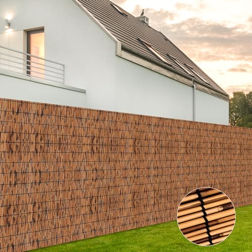 KOIUEYW Reed Screening 90 x 500 cm – Premium Garden Privacy Screen – Outdoor View for Garden, Terrace, Balcony, Fence, Palisade – Brown