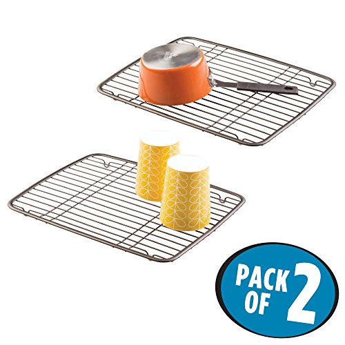 mDesign Kitchen Sink Metal Dish Drying Rack/Mat - Sleek Steel Wire - Allows Wine Glasses, Mugs, Bowls and Dishes to Drain in Sink - Pack of 2, Bronze - Thumbnail 7