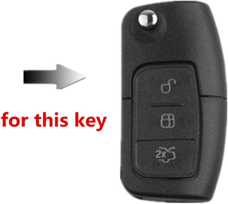Happyit ABS Carbon Fiber Shell+Silicone Car Key Cover Case Keychain for Ford Focus Mondeo Edge Fiesta Kuga MK4 Fusion Escort Ecosport (D carbon fiber + red) - Image 3