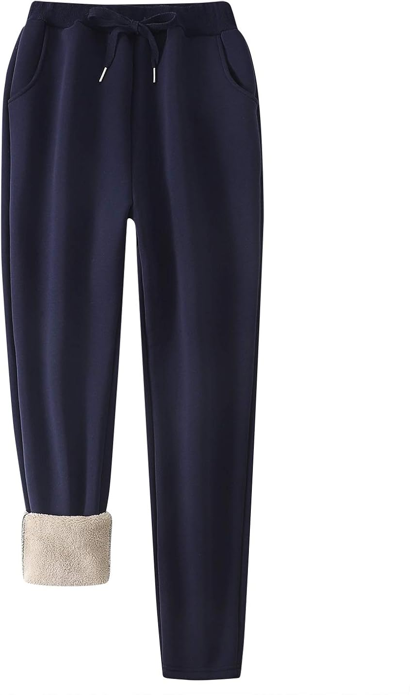 Flygo Women's Warm Fleece Joggers Pants Sherpa Lined Running Active Sweatpants: Clothing