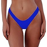 Women's Sexy Cheeky Brazilian Cut Bikini Bottom Solid Low Rise High Leg Thong Swimsuit Bottom