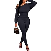Ophestin Womens 2 Piece Sweatsuits Sexy Off The Shoulder Long Sleeve Tops Legging Pants Set Tracksuit Outfits