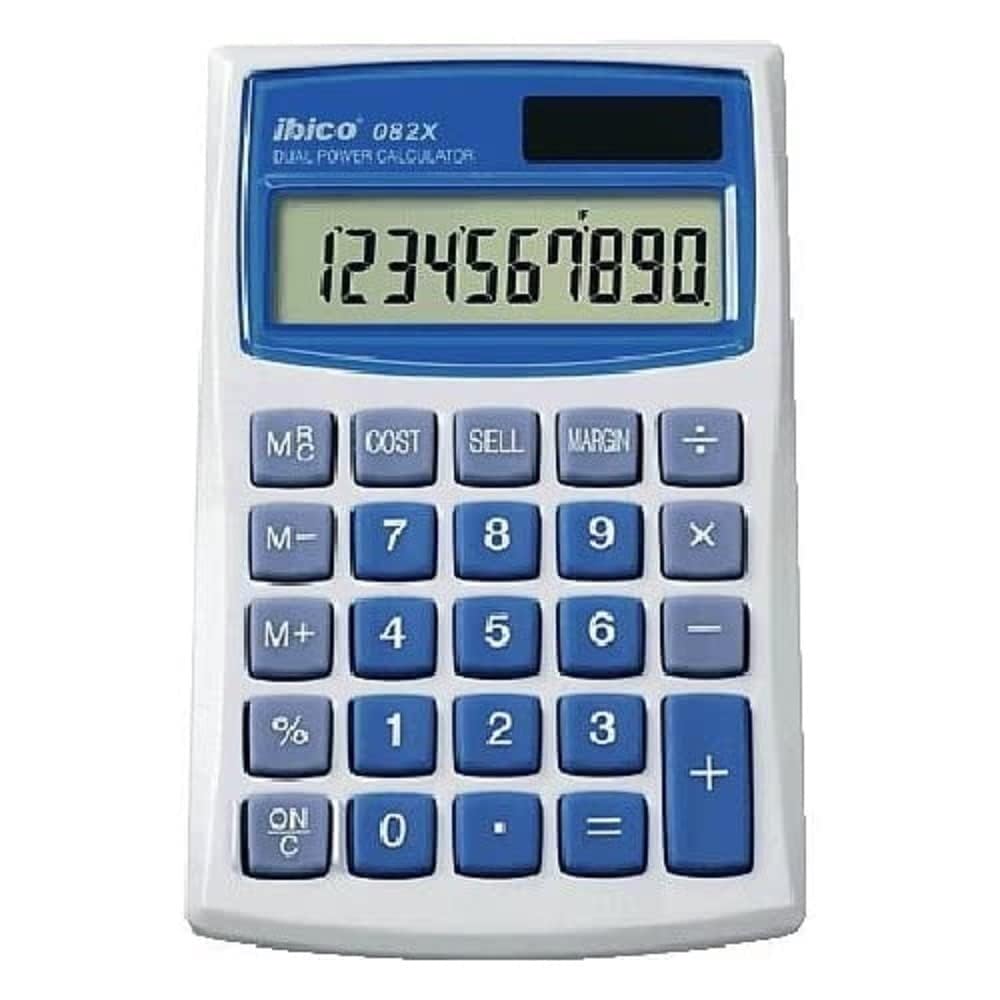 GBC IB410017 Rexel Ibico 082x Pocket Calculator Dual Power LCD Display (White/Blue)