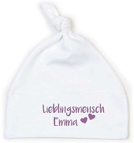 kleine Baby-Mütze mit Namen personalisiert | Motiv Lieblingsmensch & Herzen | für Neugeborene Mädchen perfektes Geschenk zur 